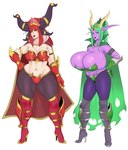 alternate_form armor big_breasts big_horn bikini_armor breasts bulging_breasts butt butt_from_the_front cleavage clothed clothing duo female horn huge_breasts huge_horn huge_thighs humanoid_pointy_ears leggings legwear mature_female pointy_ears thick_thighs tight_clothing top_heavy unconvincing_armor wide_hips sundown_(artist) blizzard_entertainment mythology warcraft alexstrasza ysera animal_humanoid dragon dragon_humanoid elf humanoid mythological_creature mythological_scalie night_elf scalie absurd_res hi_res sibling_(lore) sister_(lore) sisters_(lore)