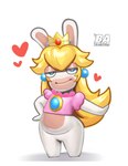 anthro bottomless clothed clothing crown female front_view headgear logo looking_at_viewer pose simple_background solo standing white_background blazinahegao mario_bros mario_plus_rabbids_kingdom_battle nintendo raving_rabbids rayman_(series) ubisoft rabbid_peach lagomorph mammal rabbid 2022 absurd_res artist_logo crossover hi_res