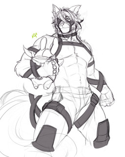 abs anthro areola arm_strap arm_tuft belly_tuft belt biceps big_tail biped black_hair_tip black_harness black_straps bottomwear cheek_tuft chest_tuft closed_frown clothed clothing duo elbow_tuft emoticon facial_tuft fluffy fluffy_tail forearm_muscles front_view frown fur gloves hair handwear harness holding_another inner_ear_fluff kerchief knee_pads long_ears long_tail looking_at_viewer machine male messy_hair mouth_closed multicolored_hair muscular muzzle_(object) muzzled navel neck_tuft neckerchief neckwear nipples pants pecs pockets pointy_ears prick_ears serious_face short_hair snout standing tail tail_strap thick_thighs thigh_strap topless triceps tuft two_tone_hair wide_stance purtropos mihoyo zenless_zone_zero von_lycaon bangboo canid canine canis mammal robot wolf 2024 4:5 absurd_res guide_lines hi_res monochrome portrait sketch three-quarter_portrait