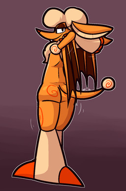 ambiguous_gender anthro bedroom_eyes black_eyes butt claws crossed_arms finger_claws fur hair hands_behind_head looking_at_viewer looking_back motion_lines narrowed_eyes nude orange_body orange_fur rear_view red_claws red_nose seductive smile smirk solo tan_body tan_fur tan_hair toe_claws white_inner_ear ultilix bat mammal microbat painted_bat vesper_bat yangochiropteran hi_res