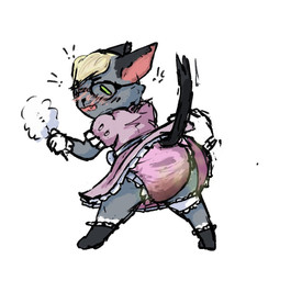 anthro clothing diaper diaper_check disembodied_hand embarrassed feces looking_back maid_apron maid_uniform male soiled soiled_diaper soiling solo unclean_diaper uniform used_diaper unknown_artist animal_crossing nintendo raymond_(animal_crossing) domestic_cat felid feline felis mammal