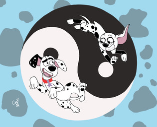 black_ears black_nose black_spots collar duo female feral floppy_ears freckled_face freckles fur heterochromia leg_markings male markings pawpads pink_inner_ear red_collar socks_(marking) spots star_collar tail toony white_body white_fur white_spots yin_yang mohegan567 101_dalmatian_street 101_dalmatians disney dolly_(101_dalmatians) dylan_(101_dalmatians) canid canine canis dalmatian domestic_dog mammal 2019 hi_res