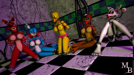 3_toes 4_toes angry anthro arms_tied athletic athletic_anthro athletic_female ball_gag bdsm beak bedroom_eyes black_eyebrows black_nose blonde_hair blue_body blue_eyes bondage bound breasts brown_body brown_hair cheek_tuft claws clothed clothing curvy_figure ear_piercing ear_ring eye_patch eyebrows eyewear facial_tuft feet female fingers gag gagged genital_jewelry genital_piercing genitals green_eyes group hair half-closed_eyes hands_behind_back hat headgear headgear_only headwear headwear_only inside jewelry kneeling lipstick looking_at_viewer machine makeup mostly_nude muffled narrowed_eyes nipples nude nude_anthro nude_female on_ground open_mouth open_mouth_gag piercing pink_body red_ball_gag red_body red_hair restraints ribbons ring_piercing rope rope_bondage rope_harness seductive sitting submissive submissive_anthro submissive_female teeth toe_claws toes top_hat topless topless_anthro topless_female tuft underwear underwear_only vulva vulva_piercing white_body white_hair white_nipples yellow_body yellow_eyes yellow_nipples masterbrony disembowell_(modeler) five_nights_at_freddy's five_nights_at_freddy's_2 scottgames foxy_(fnaf) freddy_(fnaf) mangle_(fnaf) toy_chica_(fnaf) animatronic avian bear bird canid canine chicken fox galliform lagomorph leporid mammal phasianid rabbit robot 16:9 3d_(artwork) digital_media_(artwork) hi_res source_filmmaker_(artwork) widescreen