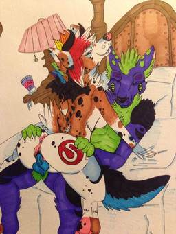 anus bedroom blue_penis brown_body brown_fur duo dutch_angle erection female female_penetrated fur genitals green_body green_fur green_hair hair horn inside knot lamp lube male male/female male_penetrating male_penetrating_female membrane_(anatomy) membranous_wings nude penetration penis purple_body purple_fur sex small_wings tattoo vein veiny_penis vulva wings unknown_artist canid canine mammal 3:4 marker_(artwork) source_request traditional_media_(artwork)