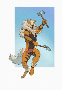 4_toes 5_fingers action_pose animal_genitalia animal_penis ankle_tuft anthro arm_tuft athletic athletic_anthro athletic_male axe balls biped black_body black_claws black_fur black_lips black_stripes blue_background canine_genitalia canine_penis cheek_tuft chin_tuft claws digitigrade dual_wielding elbow_tuft erection facial_piercing facial_tuft fangs feet finger_claws fingers fluffy fluffy_tail fur genitals gold_septum_ring gradient_background head_tuft holding_axe holding_object holding_weapon inner_ear_fluff knot knotted_penis leg_tuft lips looking_at_viewer male mane narrowed_eyes neck_tuft nose_piercing nose_ring nude nude_anthro nude_male open_mouth orange_body orange_fur paws penis piercing pink_penis pivoted_ears pose ring_piercing septum_piercing septum_ring sharp_teeth simple_background smile solo stripes tail tan_body tan_fur teeth toe_claws toes tongue tuft weapon white_background wristband wristband_only selezneva nintendo pokemon drac_(dracwarrior) arcanine canid canine generation_1_pokemon mammal pokemon_(species) 2026 hi_res shaded