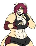 abs anthro breasts cleavage clothed clothing female fingerless_gloves gloves hair handwear muscular muscular_anthro muscular_female solo kingjaguar kaylee_(jwinkz) felid lion mammal pantherine hi_res