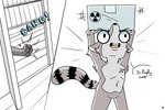 3:2 anthro cartoon_network comic dialogue exclamation_point hazard_symbol hi_res kiboshx kick male mammal procyonid raccoon radiation_symbol raised_arm regular_show rigby_(regular_show) solo symbol