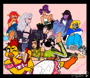 1_eye 4_toes 5_toes anthro barefoot blush bodily_fluids boots_removed bottomwear clothing cross-popping_vein denim denim_bottomwear denim_clothing embarrassed feathers feet female foot_fetish foot_focus foot_on_face footprint_in_shoe footwear freckles group hair holding_clothing holding_footwear holding_object holding_shoes humanoid_feet jeans lying male male/female musk musky_feet on_front pants plantigrade purple_body purple_hair purple_scales red_hair scales shoes shoes_removed size_difference smelly smelly_feet smelly_shoes soles stink_fumes surrounded sweat sweaty_feet toes torn_bottomwear torn_clothing torn_jeans torn_pants white_hair yellow_body yellow_feathers blarf022 comedy_central deltarune dorohedoro five_nights_at_freddy's futurama jojo's_bizarre_adventure musk_month parappa_the_rapper scottgames sony_corporation sony_interactive_entertainment stone_ocean um_jammer_lammy undertale_(series) blarf_(blarf022) chica_(fnaf) ermes_costello fiona_(sorcererlance) lammy_lamb noi_(dorohedoro) susie_(deltarune) turanga_leela avian bird bovid canid canine caprine chicken cyclops fox galliform human humanoid kinx_(blarf022) mammal phasianid reptile scalie sheep 2024 absurd_res crossover hi_res