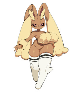 anthro anthrofied arm_tuft bedroom_eyes big_breasts black_sclera breasts brown_body clothing female fingers fluffy front_view fur half-closed_eyes huge_breasts legwear long_ears looking_at_viewer mouth_closed narrowed_eyes pokemorph seductive simple_background smile smug_face solo squish tan_body tan_fur thick_thighs thigh_highs thigh_highs_only thigh_squish tuft white_background wide_hips wrist_fluff wrist_tuft abyss_creature_(artist) nintendo pokemon generation_4_pokemon lopunny pokemon_(species) 2025 4:5 absurd_res digital_drawing_(artwork) digital_media_(artwork) full-length_portrait hi_res korean_description portrait