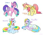 2022 accessory bangs blonde_hair blonde_mane blue_eyes blue_hair blue_hooves blue_mane blue_tail braided_hair candy chotpot colored crescent_moon cutie_mark dabble_(mlp) dessert digital_drawing_(artwork) digital_media_(artwork) earth_pony english_text equid equine eyelashes eyes_closed eyewear female feral food food_in_mouth fur glasses green_eyes group hair hair_accessory hair_tie half-closed_eyes hasbro hooves horn horse long_hair long_mane long_tail lying mammal mane mlp_g1 moon moonstone_(mlp) multicolored_body multicolored_fur multicolored_hair multicolored_mane multicolored_tail munchy_(mlp) my_little_pony mythological_creature mythological_equine mythology narrowed_eyes on_front open_mouth pillow_talk_(mlp) pink_body pink_fur pink_hair pink_hooves pink_tail pony purple_body purple_eyes purple_fur purple_hair purple_hooves purple_mane purple_tail quadruped rainbow_hair rainbow_mane rainbow_tail shaded simple_background simple_shading sitting smile standing tail teal_hair teal_mane teal_tail teeth text trotting unicorn white_background yellow_hooves yellow_tail