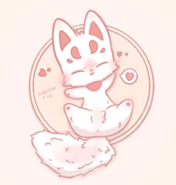 anus big_ears chibi eyes_closed female feral fur heart_symbol lying open_mouth pawpads paws red_inner_ear scarf simple_background smile solo spread_legs spreading tail text x_anus young young_female young_feral xiaoyee_moon asian_mythology east_asian_mythology fabulous_beasts japanese_mythology mythology fuzai_(fabulous_beasts) canid canine fox mammal chinese_text hi_res translated