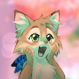 4_fingers blurred_background cheek_tuft chest_tuft cute_fangs eyelashes facial_tuft fangs feathers female feral fingers fur green_eyes hand_on_cheek happy head_tuft inner_ear_fluff markings open_mouth open_smile pink_nose smile solo tan_body tan_fur tan_markings teeth tuft whisker_spots whiskers white_whiskers azzai domestic_cat felid feline felis mammal 1:1 2022 colored colored_sketch digital_drawing_(artwork) digital_media_(artwork) icon reaction_image shaded sketch