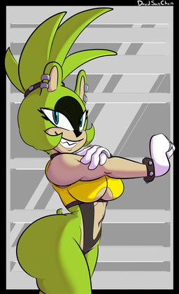 alternate_costume anthro anthrofied big_breasts big_butt biped black_border black_nose blue_eyes border bottomwear breasts butt cleavage clothed clothed_anthro clothed_female clothing countershade_face countershade_neck countershade_torso countershading ear_piercing eyelashes female female_anthro fingers gloves green_body green_hair grin hair handwear huge_butt iris looking_at_viewer muscular muscular_anthro muscular_female navel outside_border partially_clothed piercing ponytail pupils sharp_teeth short_tail smile smiling_at_viewer snout solo tail teeth text thick_thighs thong tight_clothing topwear under_boob underwear underwear_down wearing_gloves white_clothing white_gloves white_handwear wide_hips yellow_clothing yellow_topwear davidsanchan idw_publishing sega sonic_the_hedgehog_(comics) sonic_the_hedgehog_(idw) sonic_the_hedgehog_(series) surge_the_tenrec afrosoricid mammal tenrec 2025 absurd_res artist_name hi_res