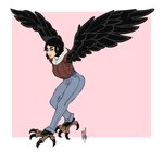 1:1 2018 animal_humanoid avian avian_feet avian_humanoid bigmsaxon black_hair border bottomwear clothing european_mythology feet female greek_mythology hair harpy hi_res humanoid lips mythological_avian mythological_creature mythology pants pink_background pink_lips realistic_wings scutes simple_background solo talons toes white_border wings