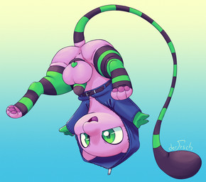 anus backsack balls balls_collar belt big_balls bottomwear butt clothed clothing cock_sock collar denim denim_bottomwear denim_clothing digitigrade disproportionate_genitalia feral floating footwear genitals green_eyes heart_symbol jeans legwear levitating male mostly_nude open_bottomwear open_clothing open_pants pants pattern_clothing pattern_legwear pattern_stockings penis_clothing rear_view socks solo spread_legs spreading stockings striped_clothing striped_legwear striped_stockings stripes tail tail_sock testicle_cuff unusual_clothing upside_down zipper derfisch nintendo pokemon cameo_(javeloz) generation_1_pokemon legendary_pokemon mew_(pokemon) pokemon_(species)