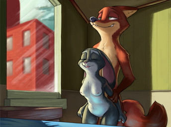 ambiguous_penetration anthro anthro_on_anthro anthro_penetrated anthro_penetrating anthro_penetrating_anthro arm_grab arm_pull bed bedroom black_nose breasts brown_body brown_fur buckteeth detailed_background dipstick_tail duo ears_down eyes_closed female female_penetrated from_behind_position fur furniture green_eyes grey_body grey_fur grin half-closed_eyes indoor_nudity indoor_sex inside interspecies larger_male leaning leaning_forward male male/female male_penetrating male_penetrating_female markings multicolored_body multicolored_fur narrowed_eyes nipples nude open_mouth orange_body orange_fur penetration pink_nose pivoted_ears predator/prey prison_guard_position sex size_difference smaller_female smaller_penetrated smile tail tail_markings tan_body tan_fur teeth tongue two_tone_body two_tone_fur white_body white_fur window s1m disney zootopia judy_hopps nick_wilde canid canine european_rabbit fox lagomorph leporid mammal oryctolagus rabbit red_fox true_fox 2018 hi_res