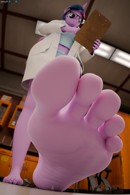 anthro clipboard clothing coat duo eyewear feet female foot_fetish foot_focus glasses horn lab_coat laboratory male male/female micro navel toes topwear wings coceyx friendship_is_magic hasbro my_little_pony mythology spike_(mlp) twilight_sparkle_(mlp) dragon equid equine mammal mythological_creature mythological_equine mythological_scalie scalie winged_unicorn absurd_res hi_res