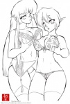 2010 black_and_white bra breasts clothed clothing duo elf female garter_belt garter_straps human humanoid humanoid_pointy_ears legwear lingerie mammal monochrome nai-chan not_furry panties skimpy stockings underwear