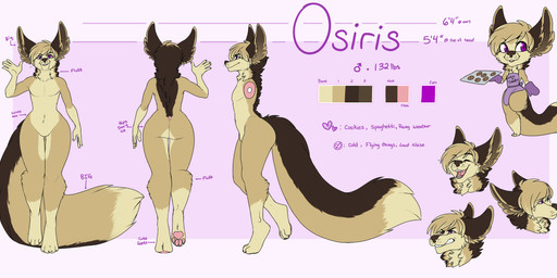 anthro featureless_crotch femboy fur hair looking_at_viewer male nude side_view smile solo text thick_thighs turnaround redpixie osiris_henschel canid canine mammal absurd_res english_text hi_res model_sheet