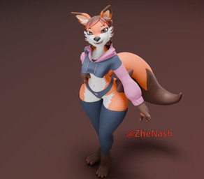 anthro barefoot black_nose brown_background brown_body brown_fur clothed clothing dipstick_ears dipstick_tail ear_markings eyebrows feet female fur hair hoodie legwear markings multicolored_body multicolored_ears multicolored_fur navel navel_piercing open_mouth orange_body orange_fur panties piercing sharp_teeth simple_background solo tail tail_markings teeth text thigh_highs topwear underwear white_body white_fur zhenash canid canine fox mammal 3d_(artwork) absurd_res artist_name blender_(artwork) digital_media_(artwork) hi_res