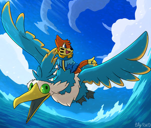 avian_feet beak blue_body duo facial_markings feathered_crest feathered_wings feathers feet feral flying green_eyes head_crest head_markings male markings mask_(marking) membrane_(anatomy) sea tail tail_feathers toes water webbed_feet white_markings wings yellow_markings lilypmd nintendo pokemon fan_character jett_(buizel) thunk_(gyro) avian cramorant generation_8_pokemon pokemon_(species) absurd_res hi_res
