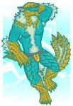 4_toes anthro anthrofied armpit_hair blue_body blue_eyes blue_fur body_hair chest_hair clothed clothing feet fur hand_behind_head horn male nipples solo toes underwear underwear_only yellow_horn snarkysardine capcom monster_hunter fanged_wyvern zinogre 2018 absurd_res hi_res