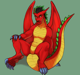 anthro claws featureless_crotch looking_aside male membrane_(anatomy) membranous_wings muscular nude null red_body simple_background sitting solo spread_legs spreading tail wings benettblackadder american_dragon:_jake_long disney european_mythology mythology jake_long dragon mythological_creature mythological_scalie scalie western_dragon 2018 absurd_res digital_media_(artwork) hi_res