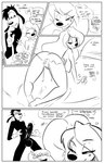 9:14 anthro black_body black_fur black_penis blush bodily_fluids border breasts canid canine canis clothed clothing comic dialogue disney domestic_dog duo english_text female fred_perry fur genital_fluids genitals goof_troop hair hi_res long_hair lucid_dreaming male male/female mammal max_goof monochrome nude partially_clothed penis pubes pussy roxanne_(goof_troop) text vaginal_fluids white_border
