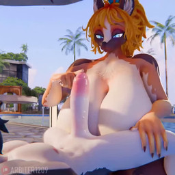 accessory anthro anthro_on_anthro areola big_areola big_breasts big_nipples big_penis black_body black_fur blue_eyes breast_focus breast_squish breasts brown_body brown_ears brown_fur brown_nails building chest_tuft colored_nails day detailed_background duo engulfing_titfuck erection faceless_anthro faceless_character faceless_male fangs female female_anthro finger_on_penis flirting foreskin fur genitals glistening glistening_genitalia glistening_penis hair hair_accessory hands_behind_head huge_breasts humanoid_genitalia humanoid_penis inner_ear_fluff light low-angle_view lying male male/female male_anthro multicolored_body multicolored_fur music nails navel nipple_piercing nipples nude on_back open_mouth orange_body orange_fur orange_hair outside palm_tree pecs penis piercing pink_areola pink_nipples plant plop ponytail poolside rubbing rubbing_sound_effect rubbing_thigh sharp_nails sharp_teeth slosh sloshing_breasts smooth_skin snout sound_effects squish stone_floor swimming_pool ta-da teeth tongue tongue_out tree tropical tuft two_tone_body two_tone_fur water wavy_hair white_inner_ear white_sclera arbiter1209 sound_warning third-party_edit jaeblorocks_(sound_editor) valorlynz_(modeler) arknights hypergryph studio_montagne aak_(arknights) viktoria_(doggod.va) canid canine canis domestic_cat domestic_dog felid feline felis mammal 1:1 2025 3d_(artwork) 3d_animation animated background_music digital_media_(artwork) high_framerate lighting loop short_playtime sound video