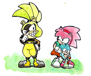 anthro bottomwear clothed clothing duo female footwear fur gloves green_body hair handwear pink_body pink_fur plushie shoes simple_background smile teeth toongrowner classic_sonic_(universe) idw_publishing sega sonic_the_hedgehog_(comics) sonic_the_hedgehog_(idw) sonic_the_hedgehog_(series) amy_rose classic_amy_rose surge_the_tenrec afrosoricid eulipotyphlan european_hedgehog hedgehog mammal tenrec hi_res painting_(artwork) watercolor_(artwork)
