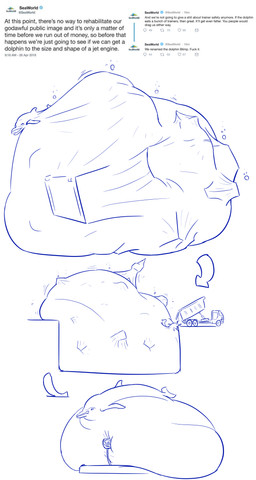 ambiguous_gender belly big_belly digestion directional_arrow feral feral_pred huge_belly hyper hyper_belly obese obese_feral object_vore overweight overweight_feral profanity sequential_arrow solo text vore weight_gain kritko seaworld aquatic cetacean dolphin mammal toothed_whale 2022 absurd_res comic english_text hi_res sequence sketch