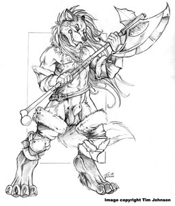 animal_genitalia anthro armor axe balls evil_grin fully_sheathed genitals male melee_weapon sheath smile solo tail text warrior weapon stasis_delirium canid canine mammal english_text monochrome