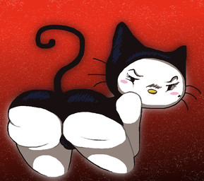 anthro ass_up black_clothing black_suit blush butt camel_toe cat_tail clothing dot_eyes eyebrows eyelashes female fur glistening glistening_clothing glowing gradient_background hood latex latex_clothing leaning leaning_backward markings mature_female mole_(marking) red_background simple_background simple_eyes solo sparkles suit tail whiskers white_body white_fur yellow_nose alexis_wasilla hello_kitty_(series) sanrio hello_kitty_(character) domestic_cat felid feline felis mammal digital_media_(artwork) microsoft_paint_(artwork) shaded
