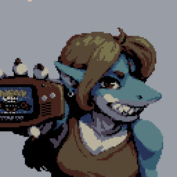 anthro blue_body blue_skin breasts brown_eyes brown_hair colored_nails ear_piercing ear_ring female hair long_hair looking_at_viewer muscular nails piercing ring_piercing sharp_teeth snout solo teeth pavanz game_boy game_boy_advance game_boy_family nintendo unnamed_character aquatic fish shark 1:1 bust_portrait icon low_res portrait