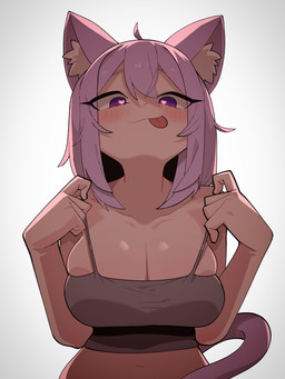 big_breasts blush breasts cleavage clothed clothing crop_top eyebrows eyelashes female hair heart_eyes heart_symbol looking_at_viewer purple_eyes purple_hair shirt solo tail tank_top tongue tongue_out topwear cocomayo29_(tomato) hololive vtuber okayu_nekomata animal_humanoid cat_humanoid felid felid_humanoid feline feline_humanoid humanoid mammal mammal_humanoid 2024 3:4 absurd_res hi_res
