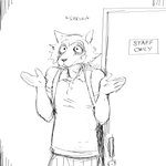 1:1 anthro beastars canid canine canis comic gesture hi_res hladilnik legoshi_(beastars) male mammal monochrome motion_onomatopoeia onomatopoeia shrug shrug_(sound_effect) solo sound_effects text wolf