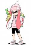 female hair looking_at_viewer pink_eyes pink_hair pseudo_hair solo splattershot suction_cup tentacle_hair tentacles anbe_masahiro nintendo splatoon inkling_girl animal_humanoid cephalopod cephalopod_humanoid humanoid inkling marine marine_humanoid mollusk mollusk_humanoid