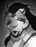 anthro hair looking_at_viewer male scar solo thechamba dazen_(character) felid mammal pantherine tiger 2013 greyscale hi_res monochrome