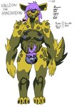 anthro balls belly_tattoo biped chest_tattoo chode flaccid genitals gynomorph hair humanoid_genitalia humanoid_penis intersex living_toilet muscular muscular_anthro muscular_gynomorph muscular_intersex penis purple_hair simple_background solo standing stretch_marks tattoo white_background filthivore hallion_the_hyaenodon hyaenodon hyaenodontid mammal prehistoric_species hi_res model_sheet nonbinary_(lore)