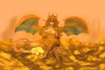 excessive_feces feces female fire flaming_tail goo-connected_lips hair horn hyper hyper_feces orange_body orange_hair orange_skin scatplay solo tail wings floofykinkumiho nintendo pokemon charizard generation_1_pokemon pokemon_(species) absurd_res hi_res