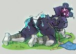 ambiguous_fluids anthro armor big_butt blush bodily_fluids breasts butt clothed clothing crawling cum eye_scar facial_scar female fur genital_fluids panties pose purple_body scar shadow_face shaking simple_background slurp_juice smile solo thick_thighs torn_clothing trembling underwear wet sherrypink97 epic_games fortnite raven_team_leader bear mammal ursine absurd_res digital_media_(artwork) hi_res pinup