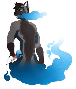 anthro black_body drugs eyewear floating genie_tail glasses grey_body holding_joint holding_object joint male marijuana marijuana_blunt multicolored_body open_mouth simple_background smoke smoke_from_mouth smoking_joint solo wearing_glasses white_background spazzyhusky canid canine cross_fox fox genie mammal red_fox true_fox 2018 hi_res