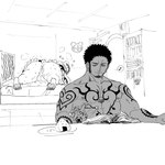 after_anal after_sex anthro anus belly bodily_fluids clothed clothing crossdressing cum cum_in_ass cum_inside duo food gaping gaping_anus genital_fluids maid_uniform male male/male onigiri overweight rice size_difference uniform nekokat42 one_piece bepo_(one_piece) trafalgar_law bear human mammal polar_bear ursine 1:1 hi_res monochrome