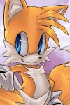 2:3 ambiguous_gender anthro avoid_posting blue_eyes canid canine chest_tuft fox fur grin mammal miles_prower multi_tail orange_body orange_fur purplekecleon sega simple_background smile solo sonic_the_hedgehog_(series) tail tuft white_body white_fur young