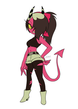 clothed clothing eye_scar facial_scar female hair hair_over_eye horn leggings legwear not_furry red_body red_skin scar simple_background solo spade_tail tail torn_clothing torn_leggings torn_legwear white_background enaic31 hellaverse helluva_boss sallie_may_(helluva_boss) demon demon_humanoid humanoid imp absurd_res hi_res trans_(lore) trans_woman_(lore)