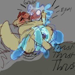 ambiguous_gender anthro bed bedding blanket blush blush_lines bodily_fluids cuddling cum cum_in_glove cum_inside drooling ejaculation eyes_closed flustered furniture genital_fluids genitals hair hug hugging_another intersex intersex/male leg_wrap looking_pleasured male motion_lines penis pink_penis red_hair saliva sex sex_after_cumming sexsomnia sleep_sex sleeping squish surprised tail tentacles text thrusting translucent translucent_body yellow_body whattheflix fin_(whattheflix) ghost kobold scalie spirit 1:1 sketch