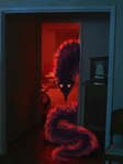 ambiguous_gender chair creepy doorway feral fur furniture glowing glowing_eyes hairy inside looking_at_viewer nightmare_fuel red_eyes snout solo stare reckless_moss squirmle hi_res