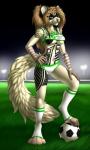 2018 3:5 5_fingers anthro blonde_hair breasts clothed clothing detailed_background digital_media_(artwork) domestic_ferret female fingers grass green_eyes hair hi_res mammal mustelid musteline navel plant smile solo standing tales_foxdale true_musteline weasel