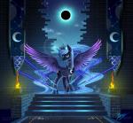 blue_body blue_eyes blue_feathers blue_fur blue_hair blue_lightsaber cutie_mark detailed_background duskie-06 eclipse equid equine feathered_wings feathers female feral friendship_is_magic fur hair hasbro hi_res hooves horn lightsaber long_hair mammal melee_weapon moon multi_wielding my_little_pony mythological_creature mythological_equine mythology princess_luna_(mlp) solar_eclipse solo standing star_wars unicorn_horn weapon winged_unicorn wings