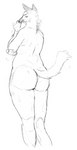 anthro butt hand_on_elbow hand_on_snout looking_back male nude rear_view slightly_chubby slightly_chubby_anthro slightly_chubby_male solo standing tail cettus canid canine mammal maned_wolf 2021 monochrome sketch